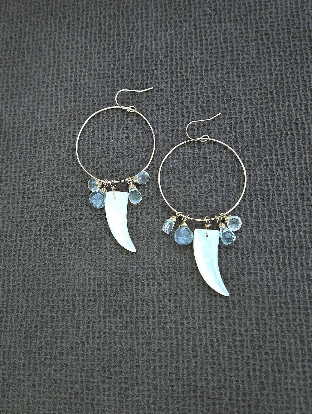 Open Gold💛 Circle⭕️ Earrings with Mother of Pearl Horn📯 and Gemstones💎